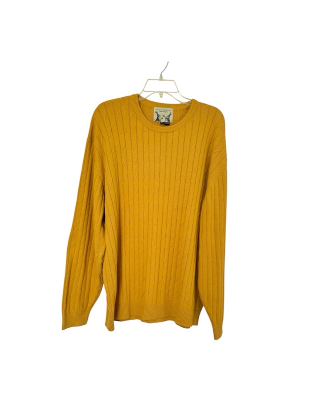 Peter Christian Fine Cotton Crew Sweater Mustard Yellow Cable Knit‎ Size 3XL